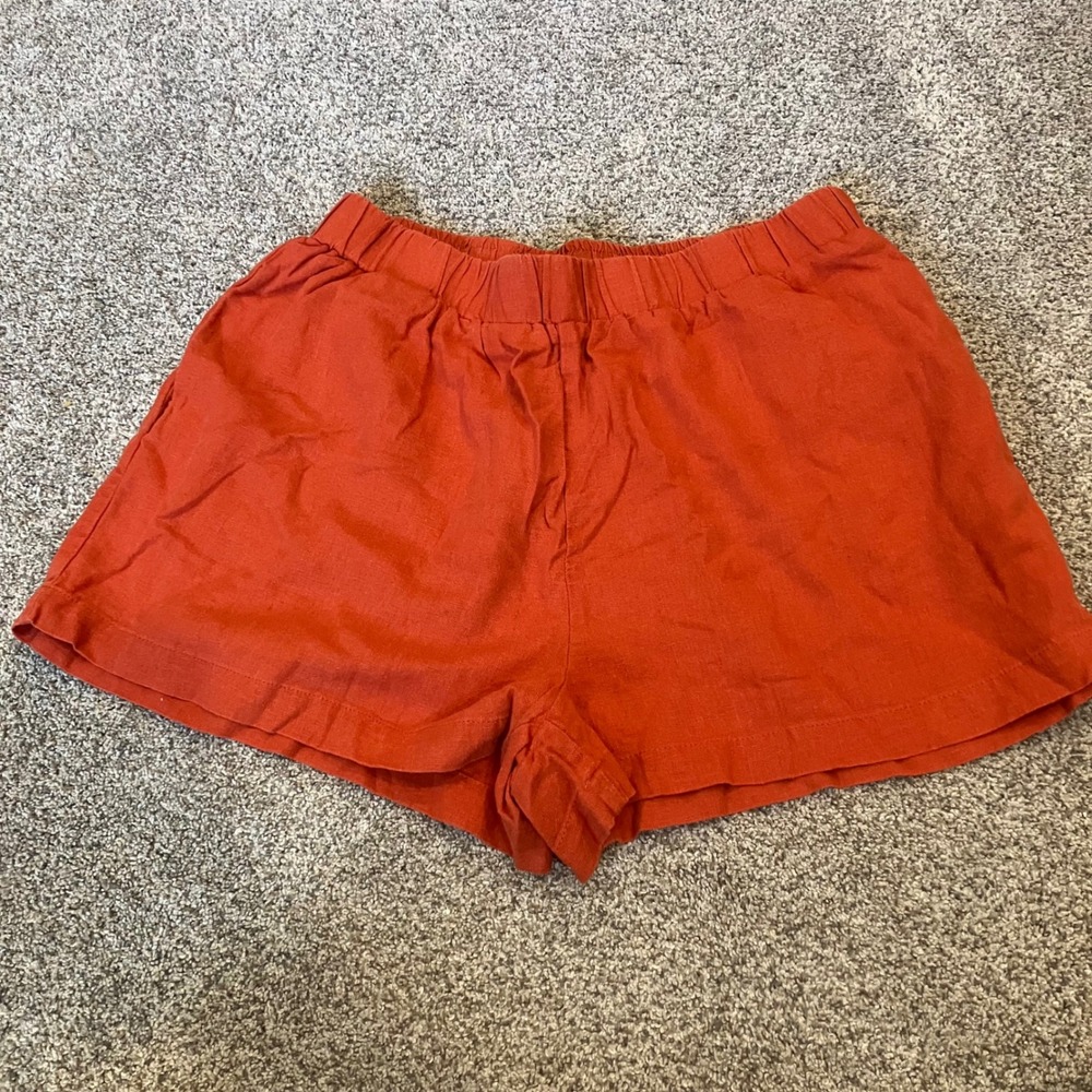 Forever 21 Womens L Rust Orange Linen Blend Elastic Shorts Coastal Grandmother